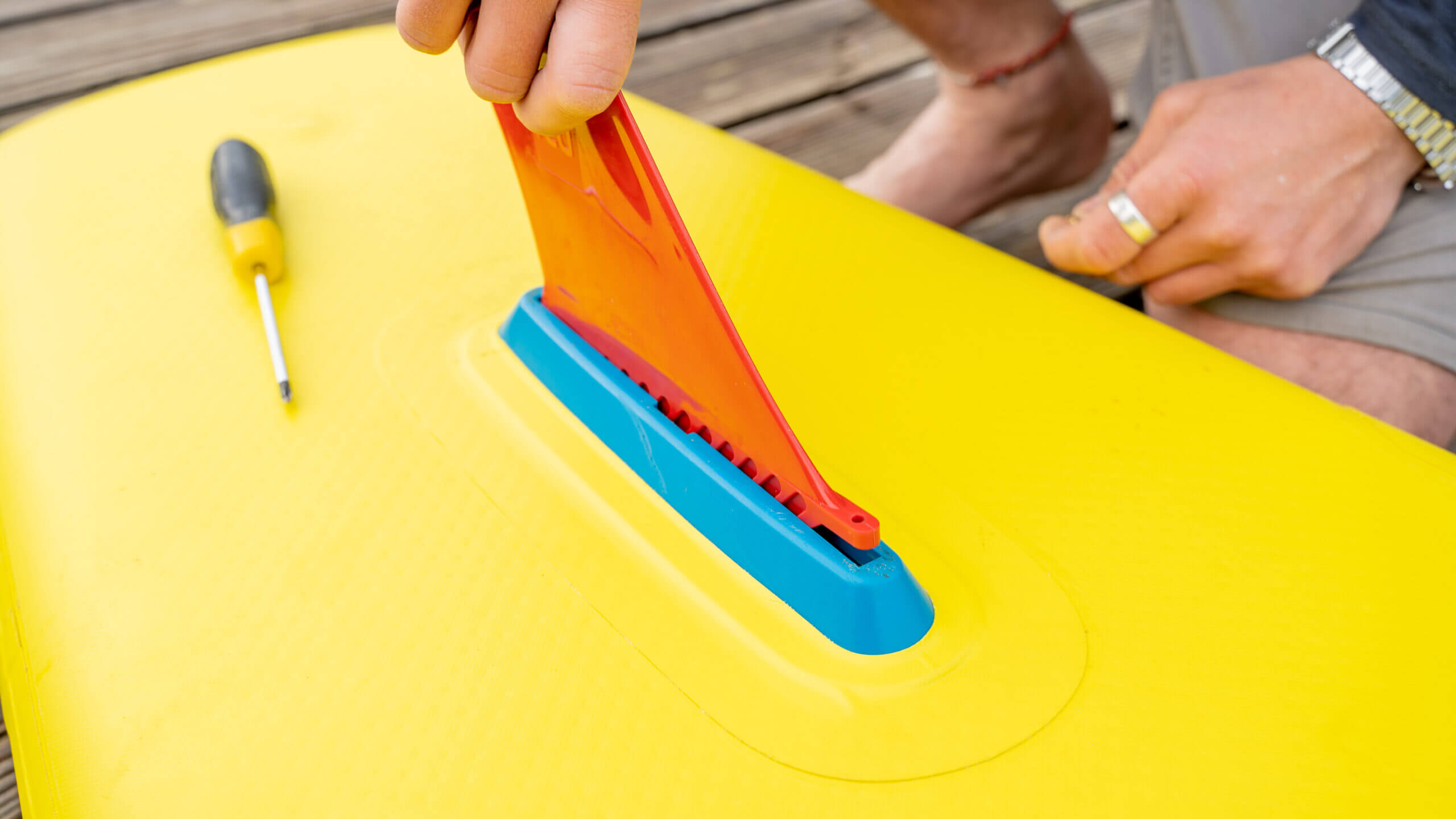 wide profile 8 inch fin in US fin x on inflatable prone rescue board